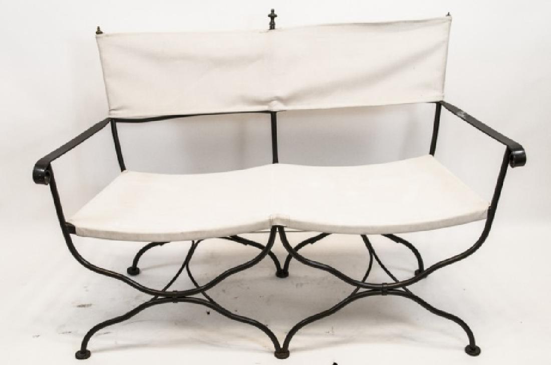 Vintage Wrought Iron Garden Bench w New Upholstery (1 of 5)