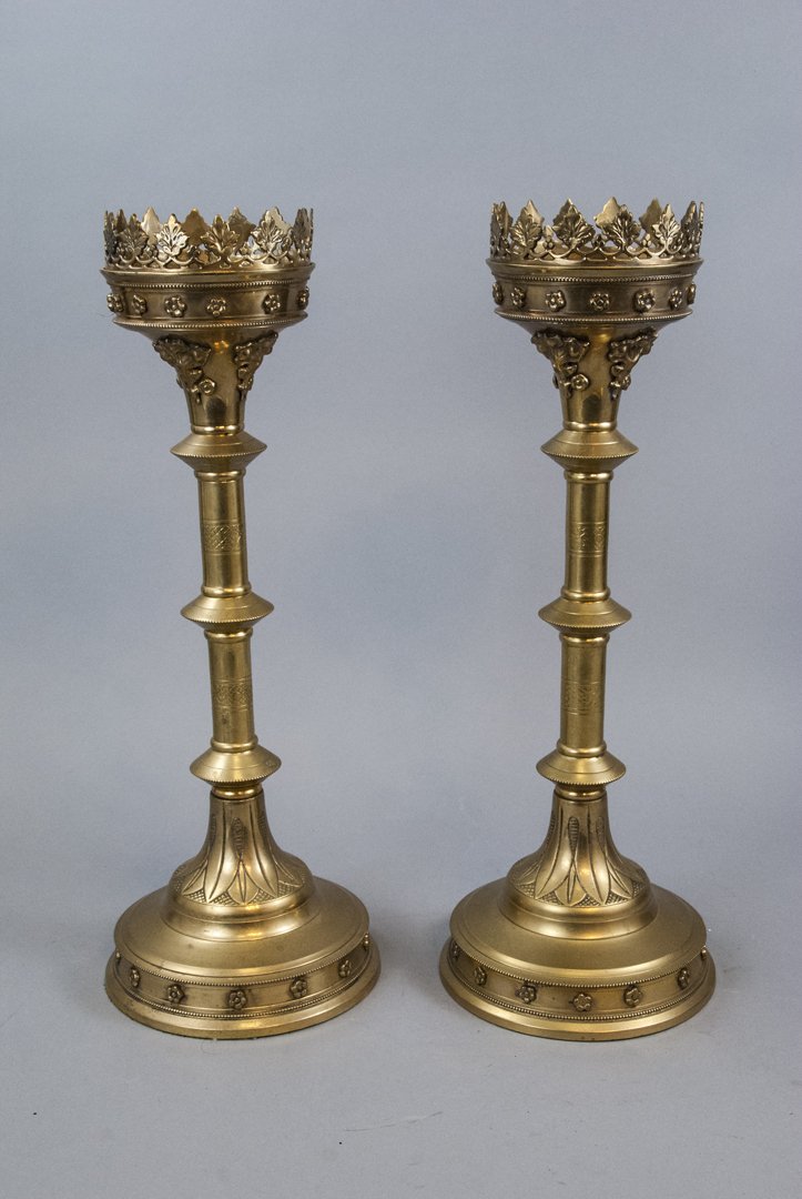 Pair Antique Gothic Style Church Altar Candlestick (1 of 4)