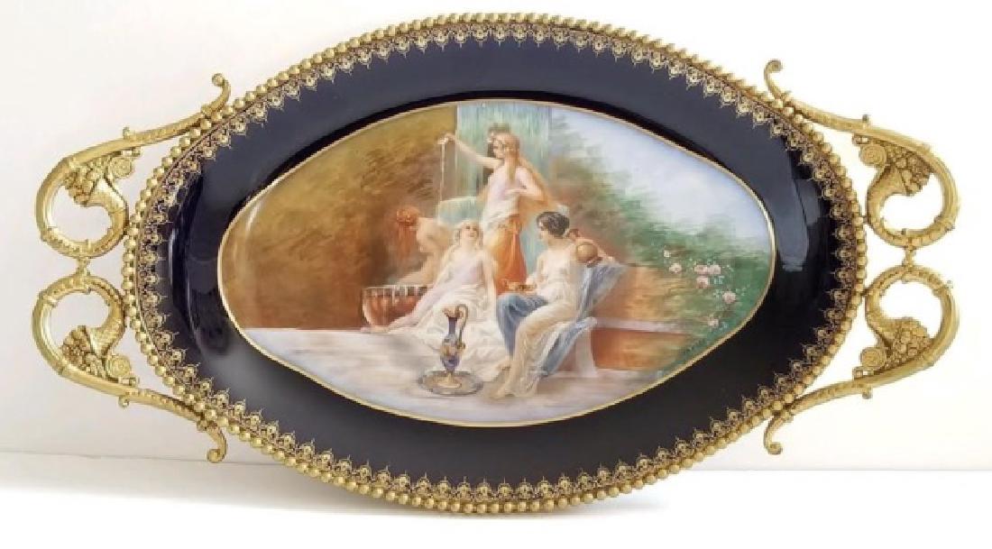 Antique French Porcelain Sevres H/P Platter Signed (1 of 6)