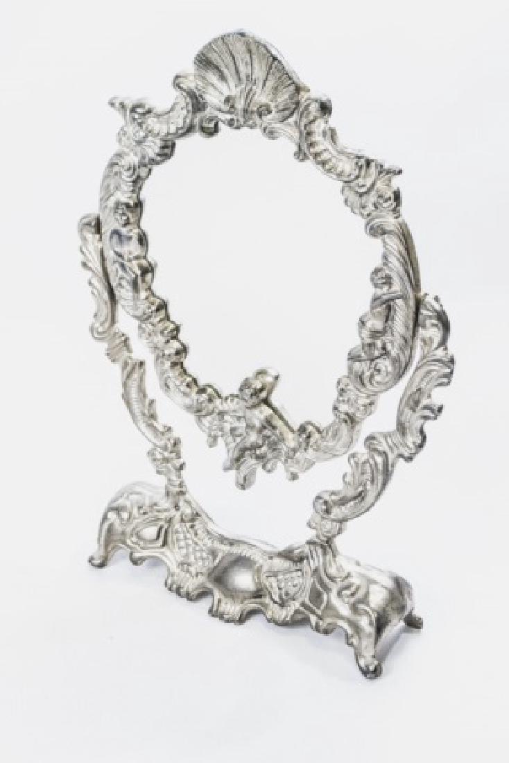 French Rococo Silver Tone Vanity / Table Mirror (1 of 3)