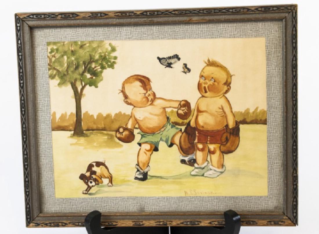 Vintage Painting Children Boxing in Kewpie Style (1 of 5)