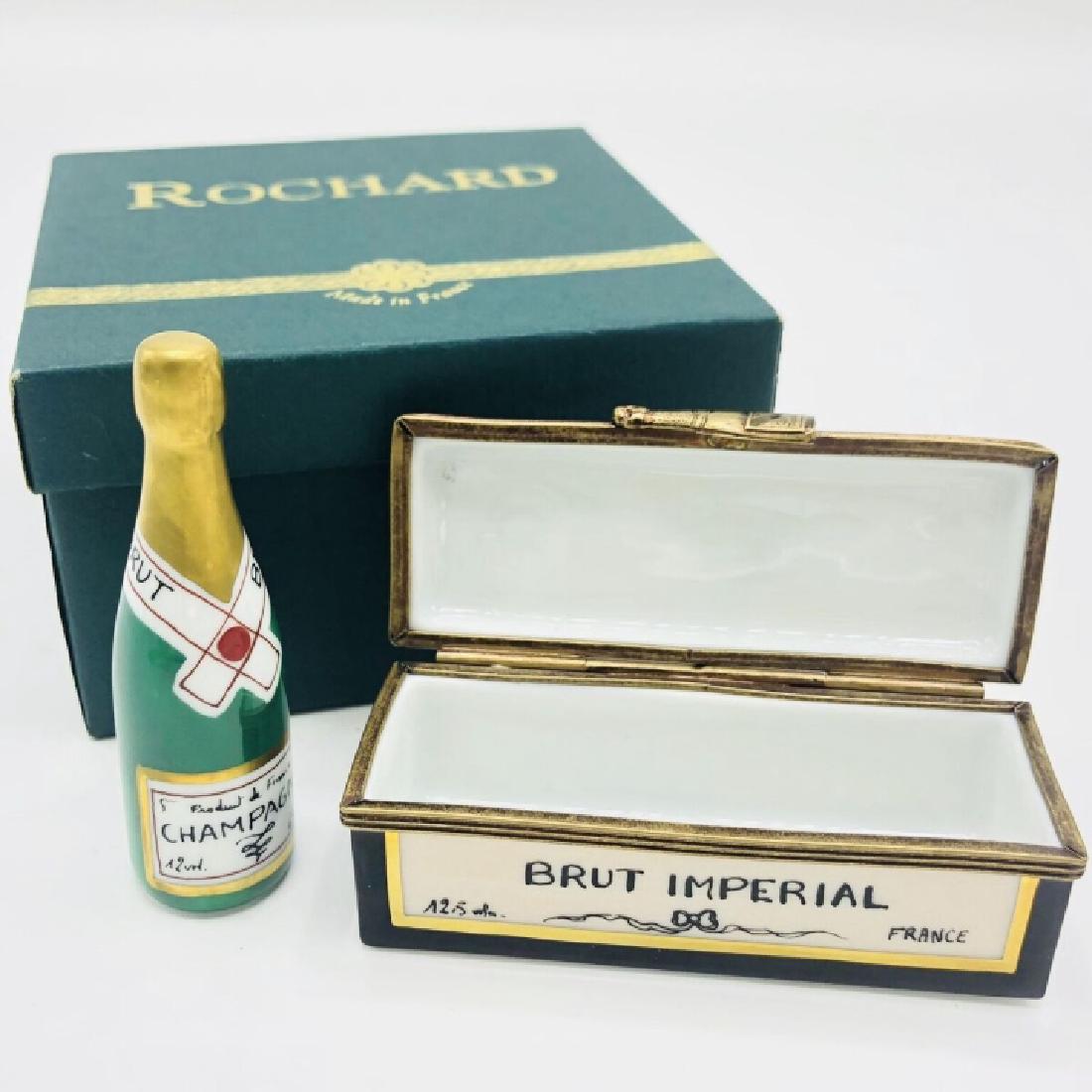 Limoges France ROCHARD Porcelain Champagne: Limoges France ROCHARD Porcelain Champagne bottle in Box NIB. Hand painted porcelain champagne box with bottle inside. Comes new with the receipt in box. Approx Size 1â€x 1â€ x 3â€