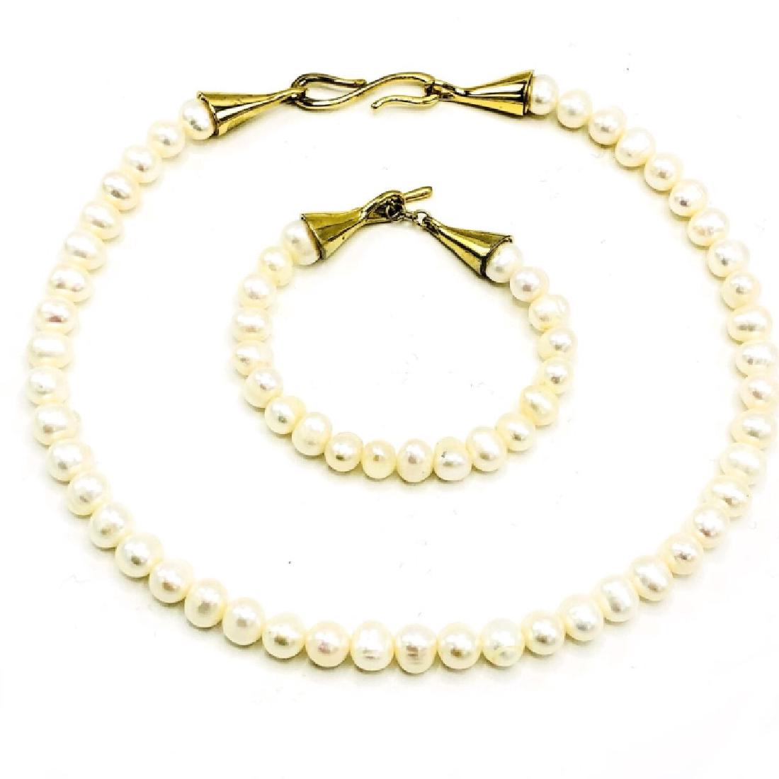 Sterling Silver Vermeil Pearl Necklace Bracelet (1 of 3)