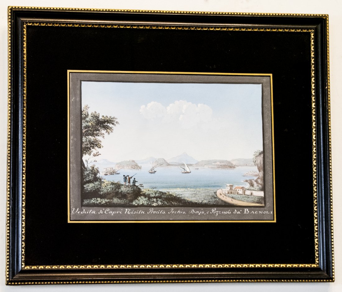 Antique Neapolitan Gouache Painting w Vesuvius (1 of 6)