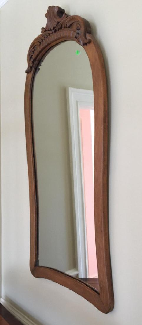 Antique Carved Oak Wall Mirror w Crest Pediment (1 of 3)