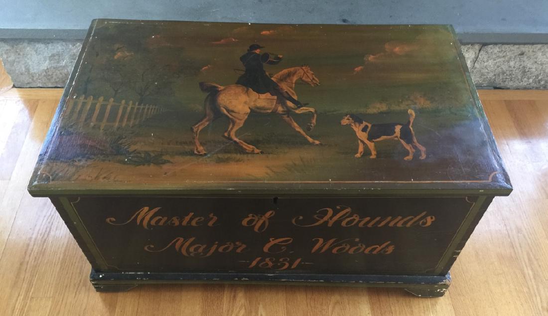 Antique 19th C Chest w English Hunting Scenes (1 of 5)