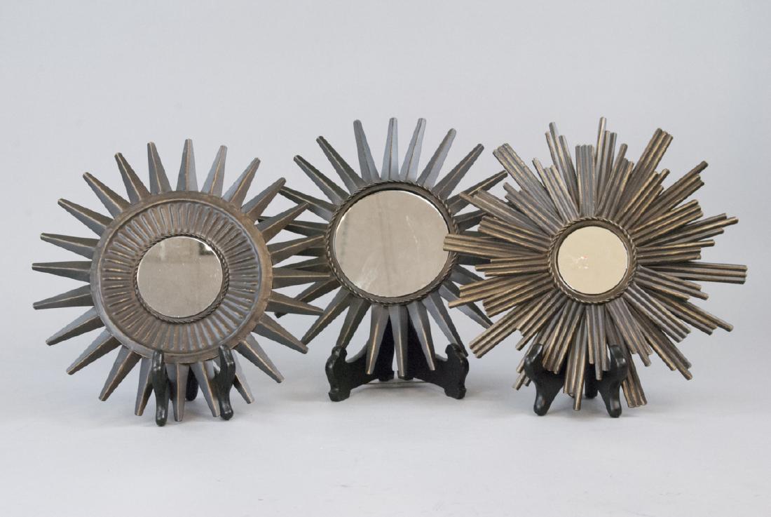 Set of Three Bronze Tone Starburst Wall Mirrors (1 of 5)
