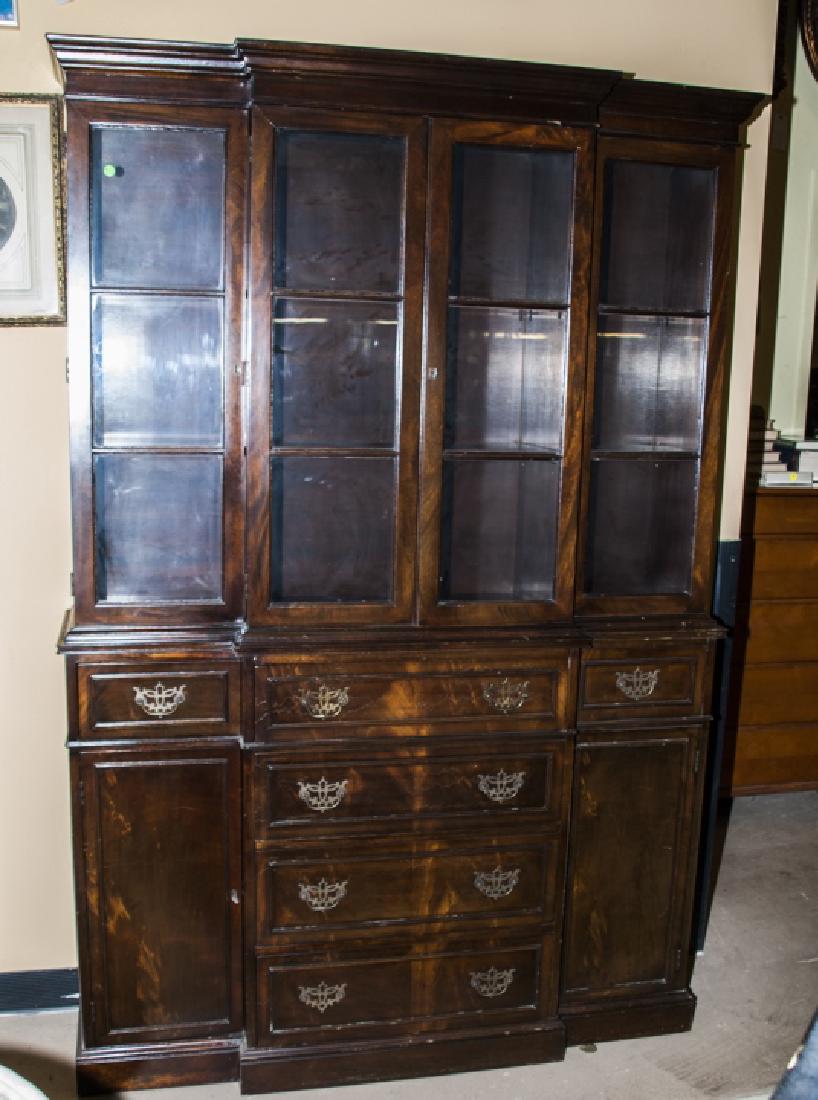 English Style Mahogany Tone Breakfront China Hutch (1 of 6)