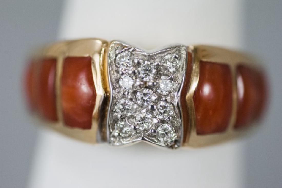 Estate 14kt Yellow Gold Coral & Diamond Ring (1 of 5)