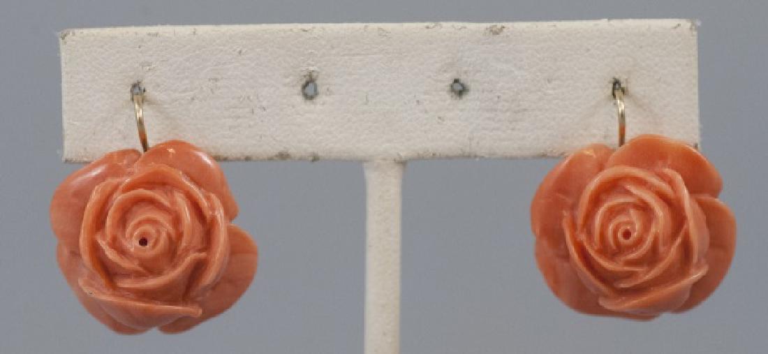 Pair Estate14kt Gold & Hand Carved Coral Earrings (1 of 5)