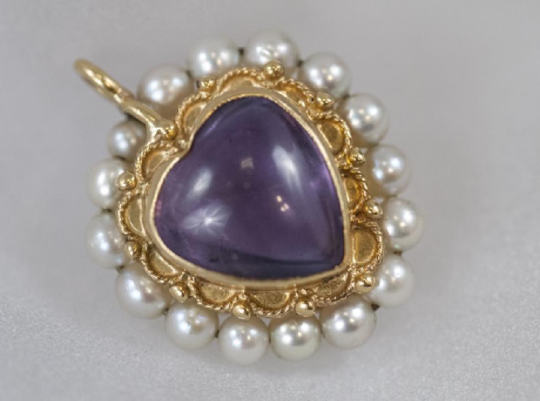 Antique Heart Necklace Pendant w Amethyst & Pearls (1 of 3)