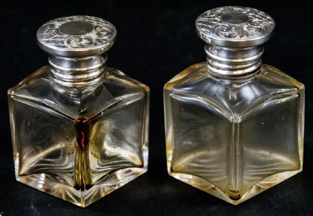 Pair of Antique Glass & Silver Perfume Bottles (1 of 6)