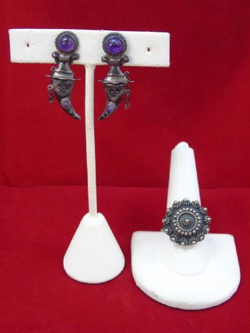 Mexican Sterling Silver Jewelry - Ring & Earrings (1 of 10)