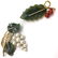 Pair Antique Gold Filled Jade, Pearl & Coral Pins