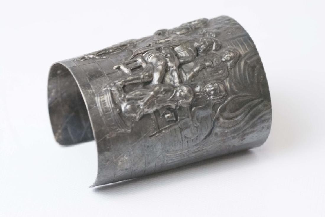 Estate Dutch Repousse Silver Tone Cuff Bracelet (1 of 4)