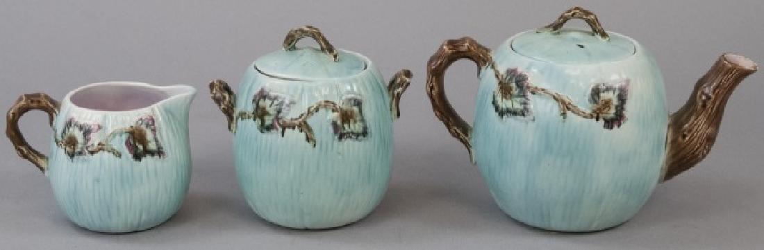 Matching Teapot Set Of Teal Majolica Pottery (1 of 6)