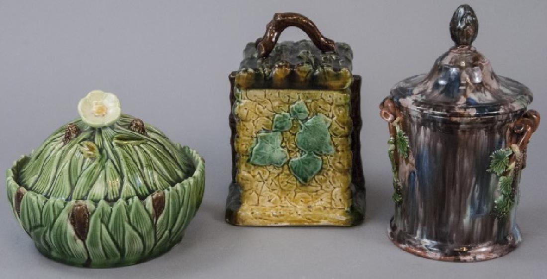 Three Assorted Majolica Containers W/ Tops (1 of 6)