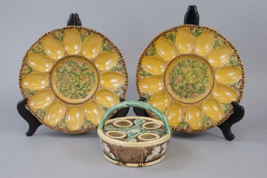 Vintage Majolica Egg Serving Plates & Basket (1 of 4)