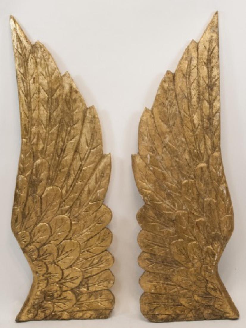 Two Large Wooden Hand Carved Angel Wings