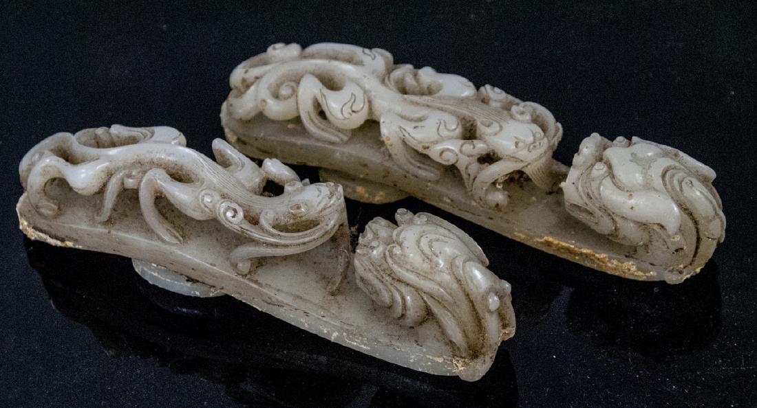 Pair Antique Chinese Jade Dragon Buckles w Tray (1 of 10)
