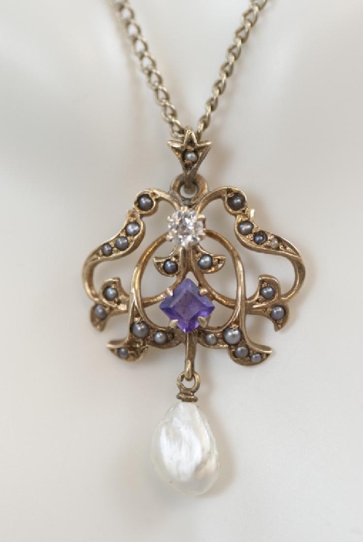 Antique 14kt Diamond Amethyst Pearl Necklace (1 of 4)