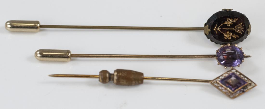 Three Antique Estate Gold & Amethyst Stick Pins (1 of 5)