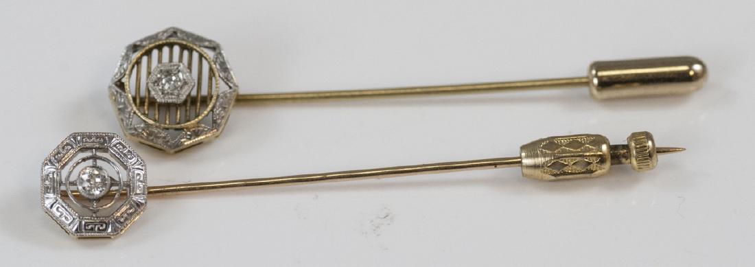 Two Antique Estate 14kt Gold & Diamond Stick Pins (1 of 7)