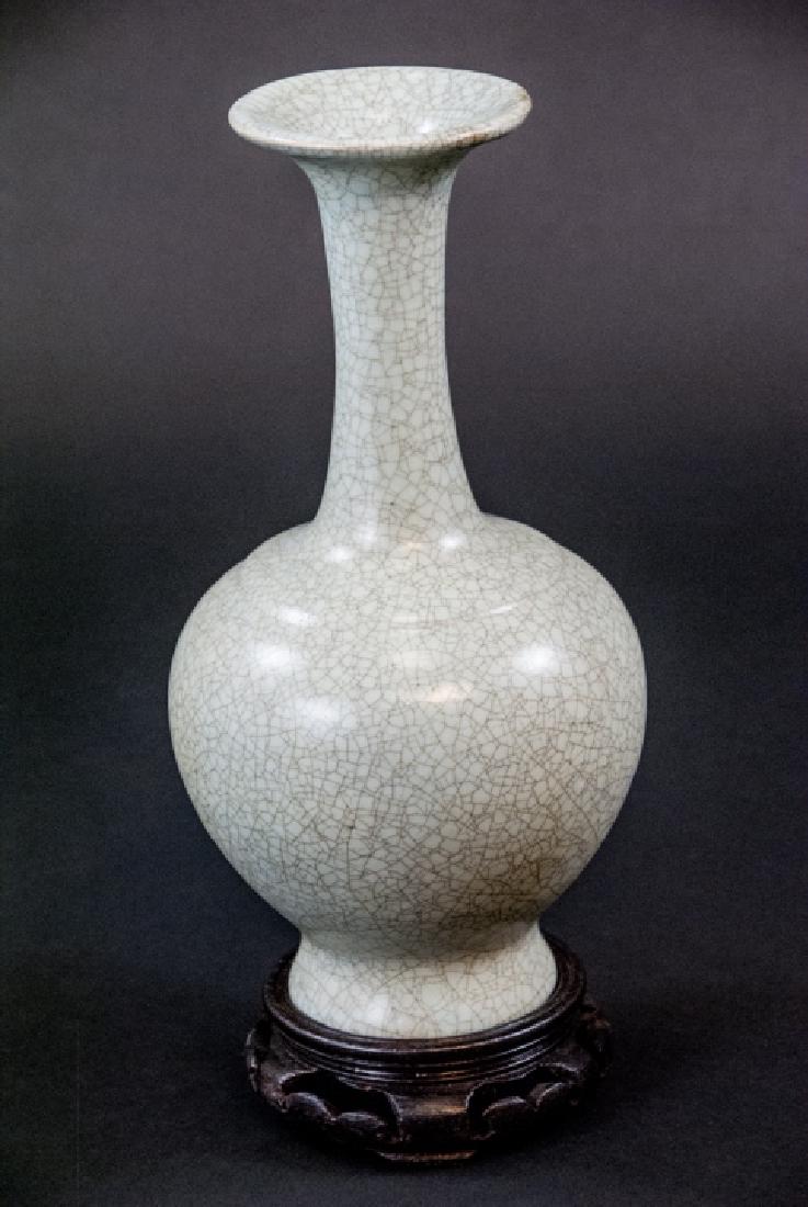 Light Green Celadon Crackleware Vase With Stand (1 of 5)