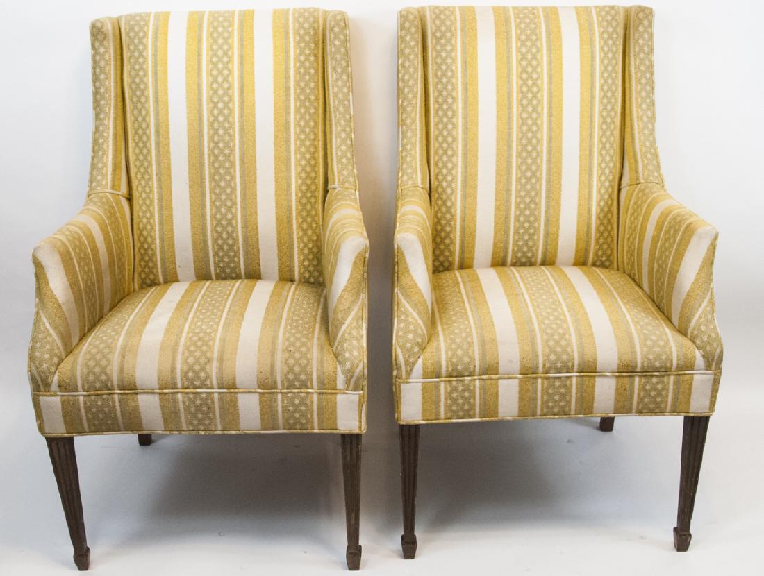 Pair Of Vintage Yellow Striped Wing Arm Chairs (1 of 7)