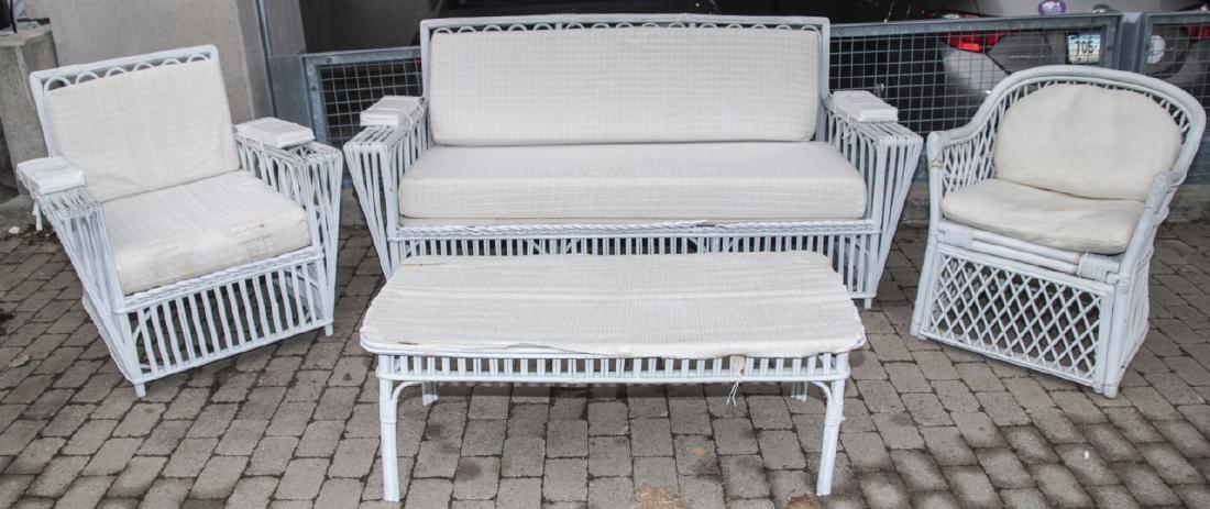 Vintage White Wicker Outdoor Bench & Chairs (1 of 5)