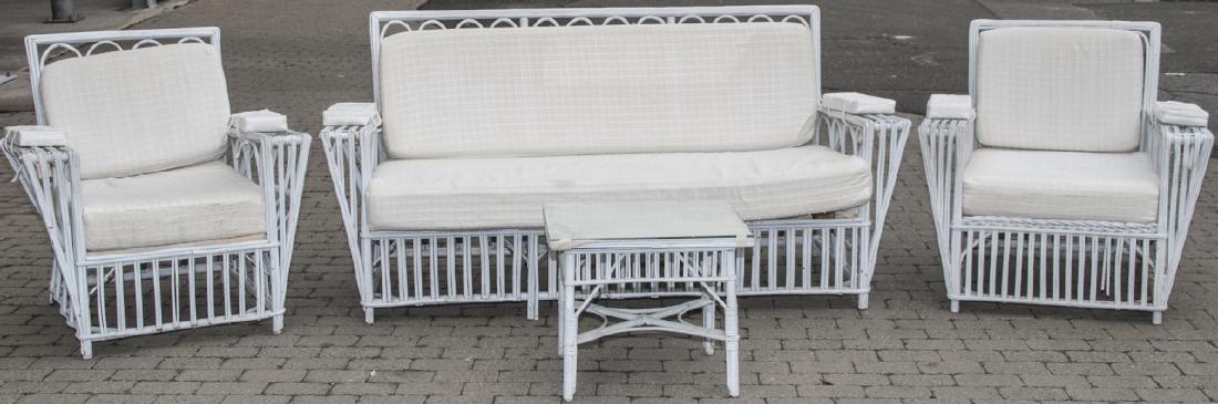 Vintage White Wicker Outdoor Bench & Chairs (1 of 5)