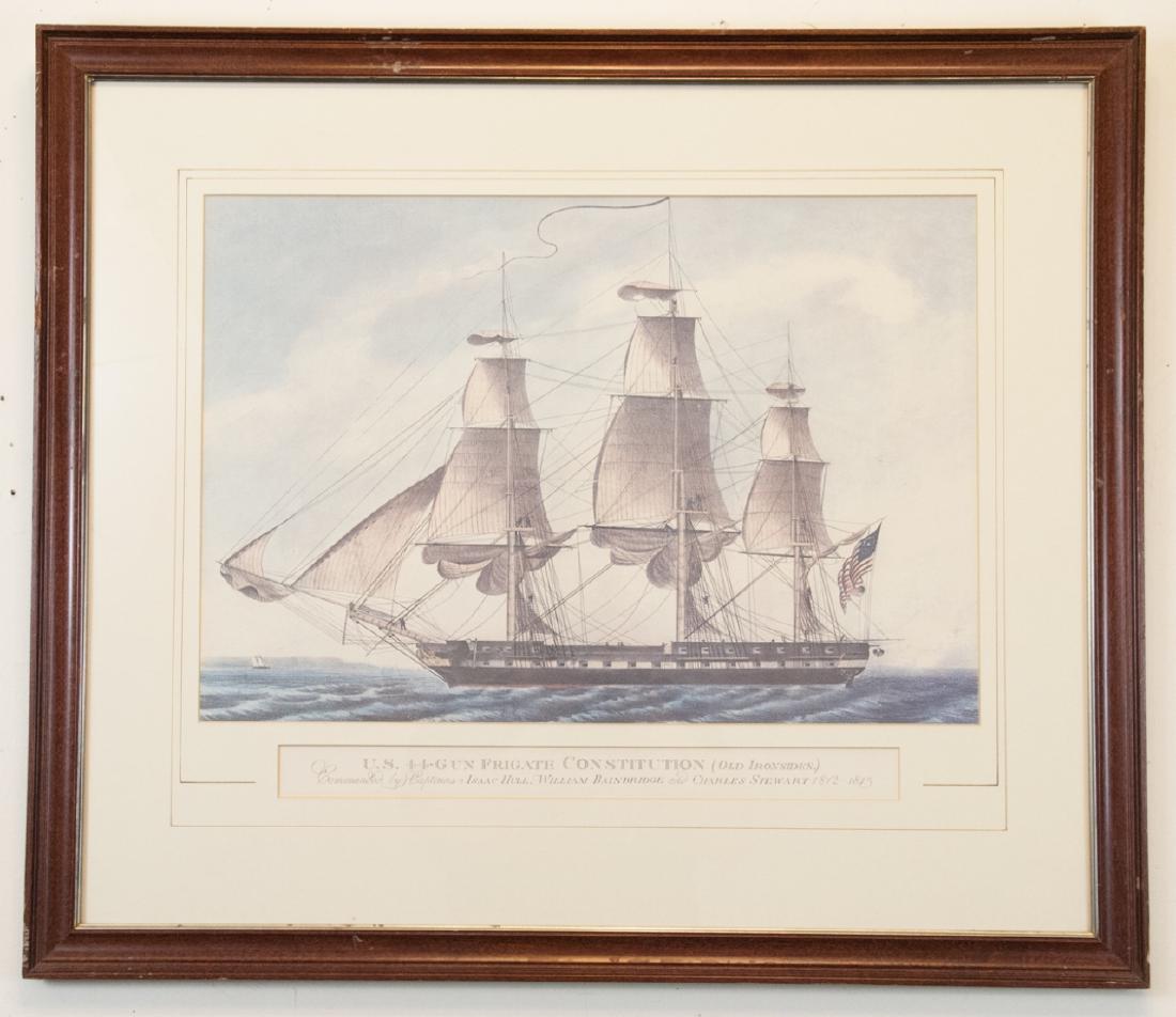 Vintage Old Ironsides Frigate NAUTICAL Print: Vintage Old Ironsides Frigate Print, this professionally framed and matted reprint of he U.S. 44 Gun Frigate Constitution (Old Ironsides) features a mahagony frame with white matting, the print itself