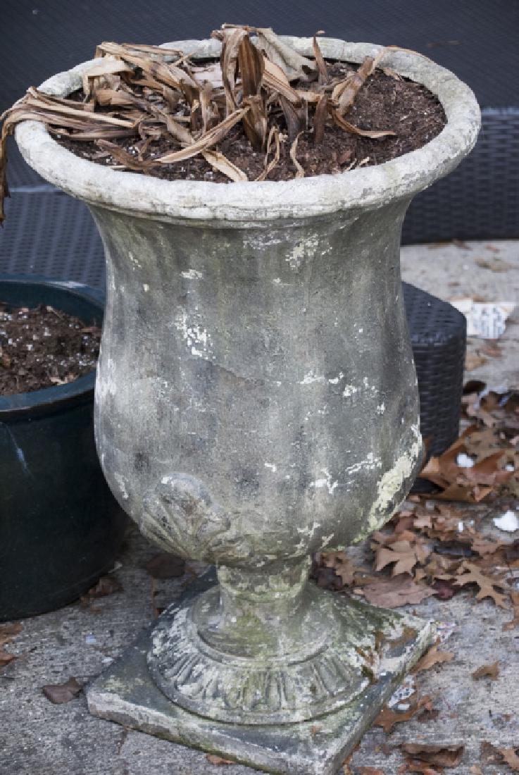 Garden / Patio Faux Limestone Urn Form Planter: Garden / Patio Faux Limestone Urn Form Planter Pot w Neo Classical Details. Measures 28 x 18.5 inches.