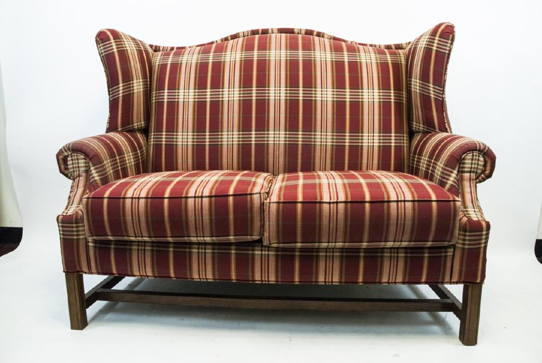 Red Plaid Lancer Furniture Settee Couch (1 of 6)
