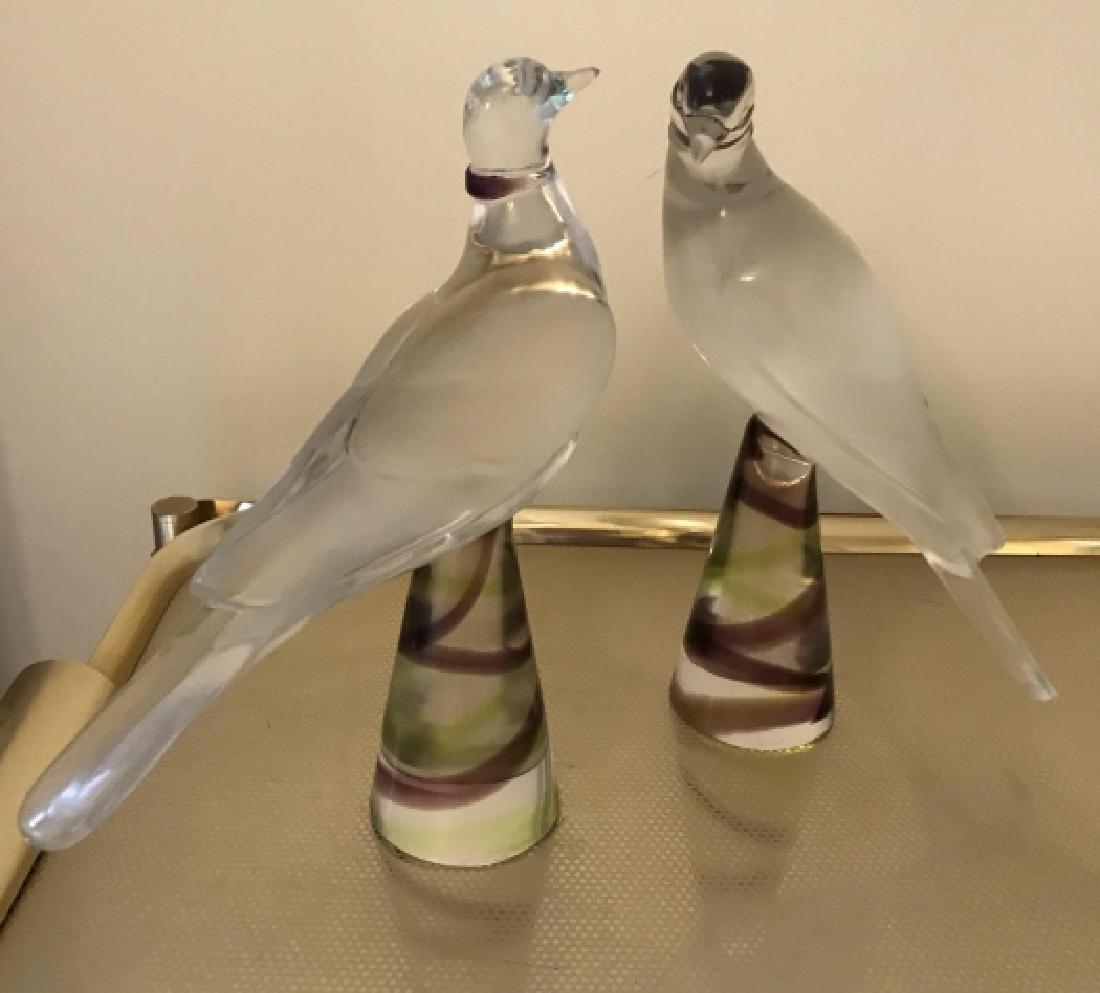 Pair Signed Lalique Art Glass Statues of Birds (1 of 5)