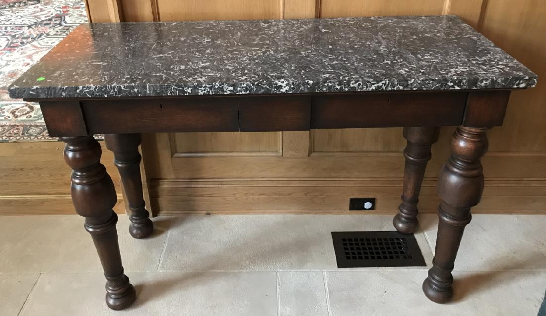 Antique Carved Wood Console Table w Grey Marble (1 of 5)