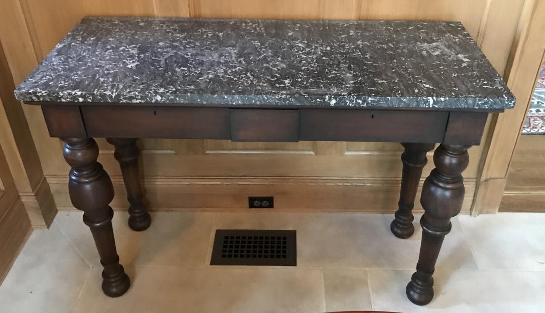 Antique Carved Wood Console Table w Grey Marble (1 of 4)