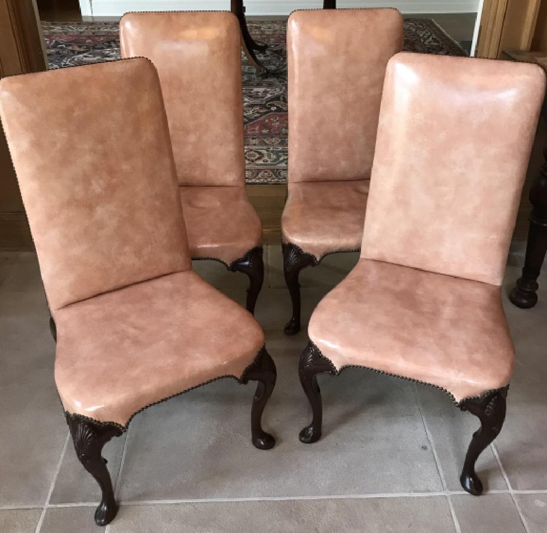 Four English Queen Anne Leather Dining Room Chairs (1 of 5)