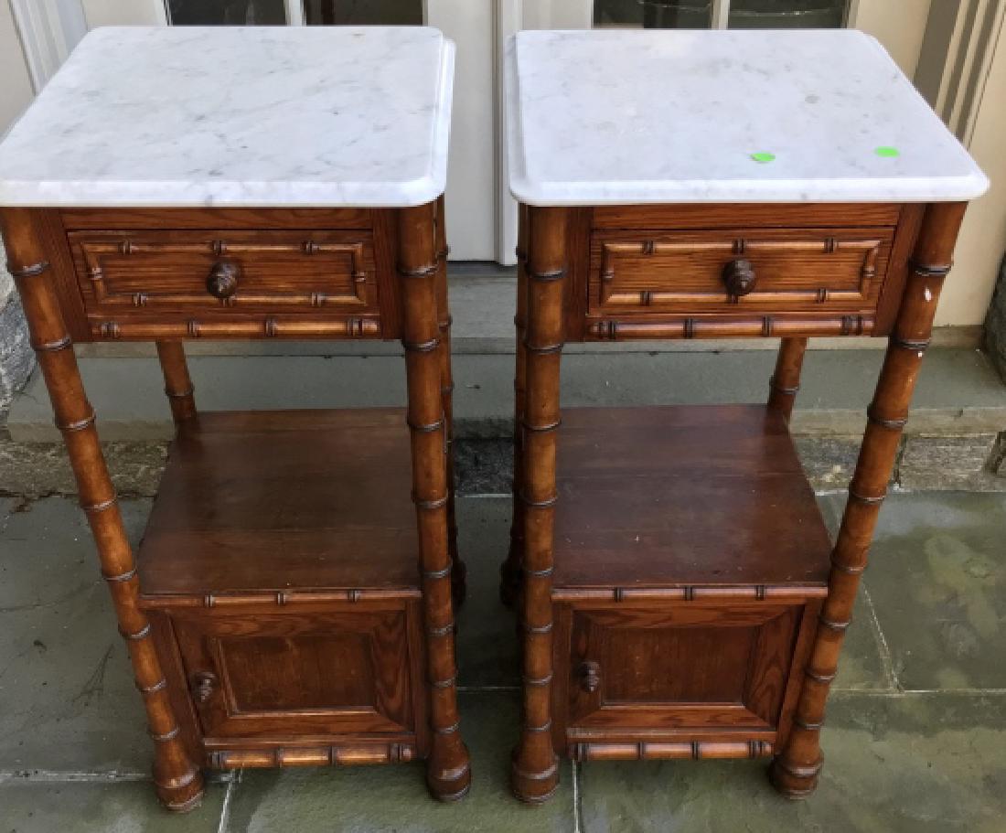 Pair French Faux Bamboo & White Marble End Tables (1 of 4)