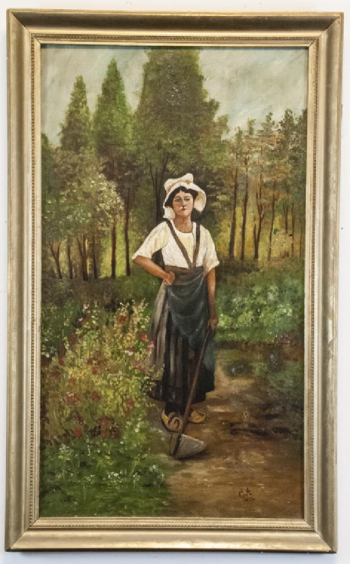 Antique 1912 Oil Painting of a Peasant Farming (1 of 7)