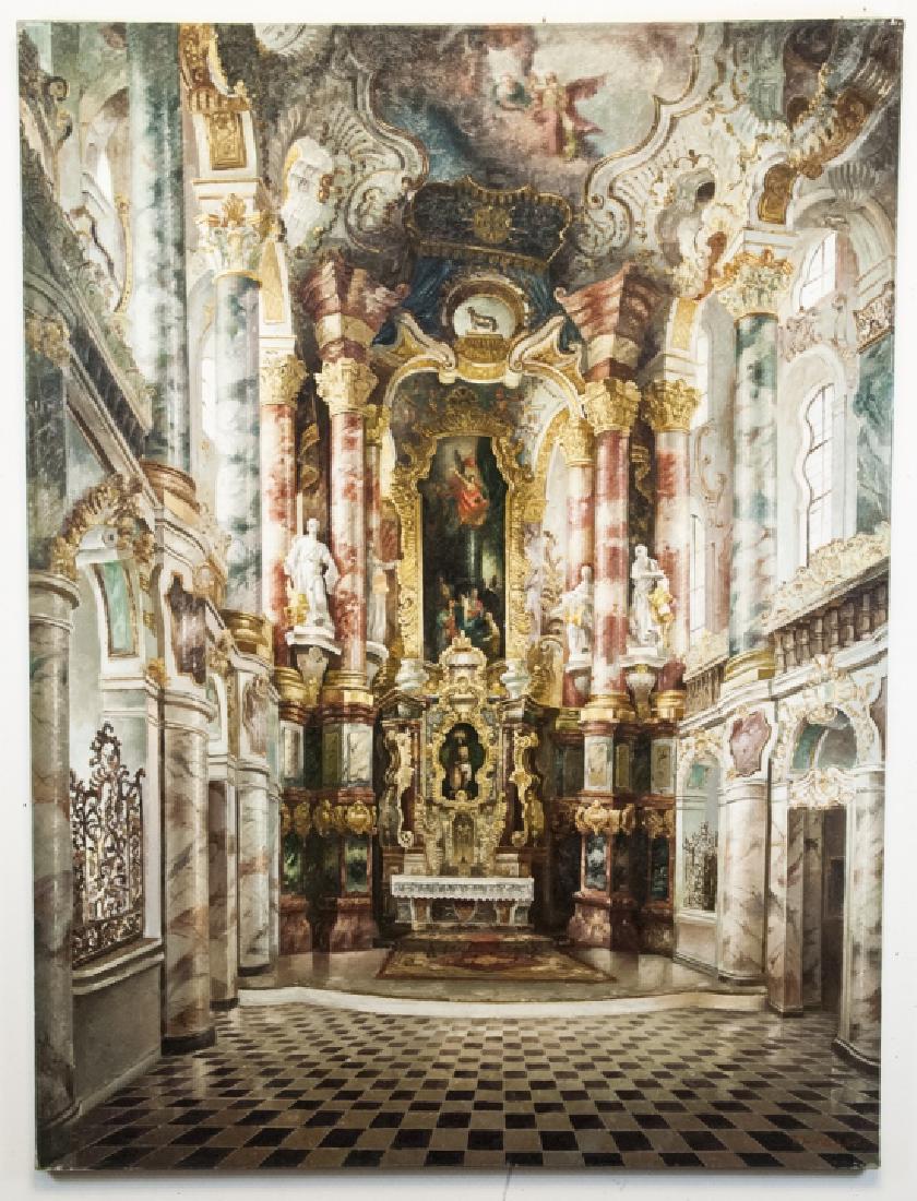 Oil on Canvas, Roman Cathedral Interior, Signed (1 of 9)