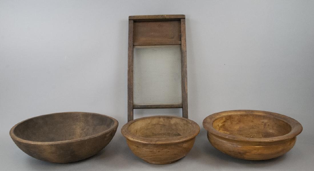 Vintage Primitive Wooden Dough Bowls Washboard Mar 24 2018 Greenwich Auction In Ct