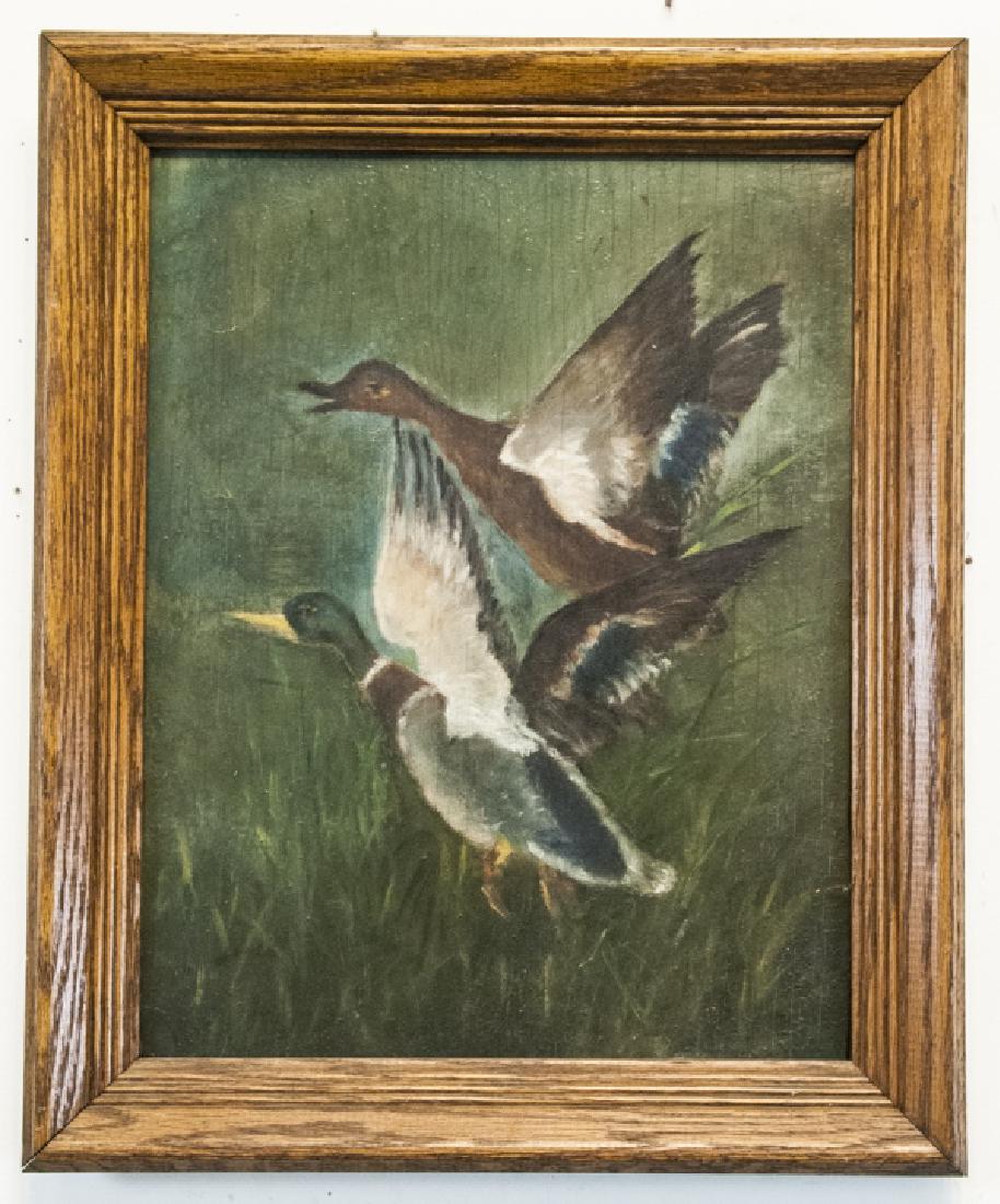 Oil on Wood Board of Ducks in Flight (1 of 4)