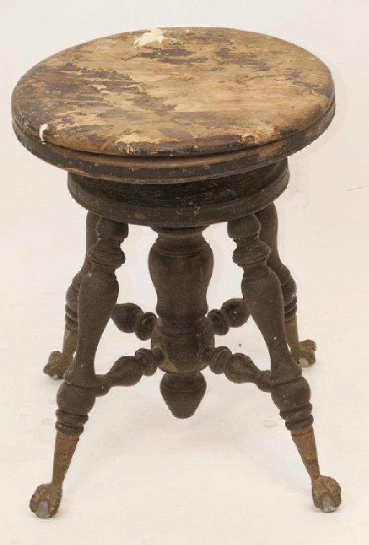Antique Claw & Ball Footed Piano Stool: Antique Claw and Ball Footed Piano Stool, Adjustable. 19 inches x 14.5 inches