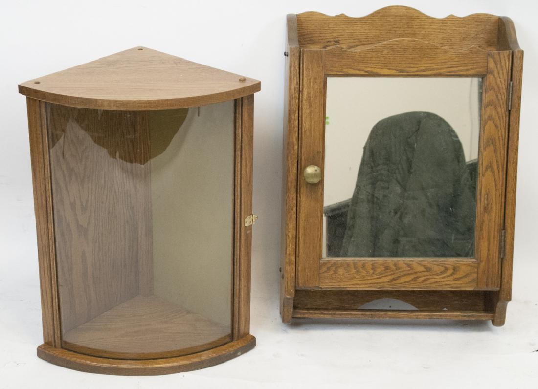 Vintage Oak Medicine Cabinet & Glass Front Cabinet (1 of 4)