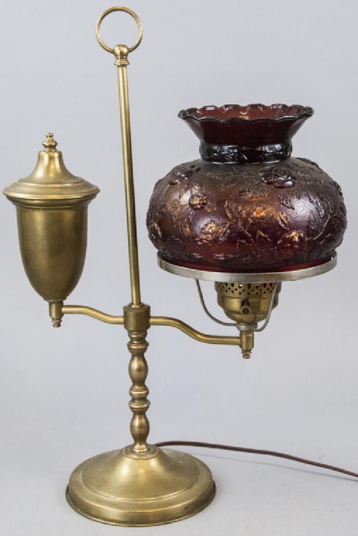 Antique Brass Electric Student Lamp W/ Glass Shade (1 of 6)