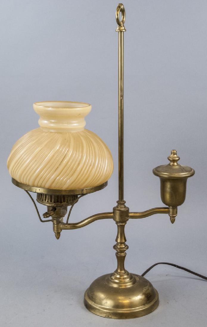 Antique Brass Electric Student Lamp W/ Glass Shade (1 of 6)