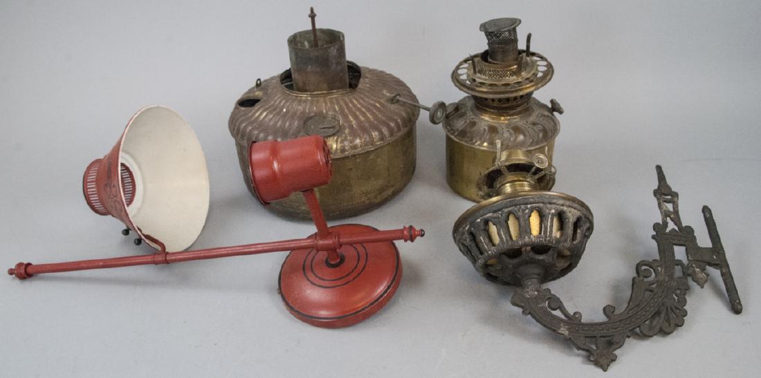 Assorted Brass Kerosene Lamp Parts & Wall Sconces