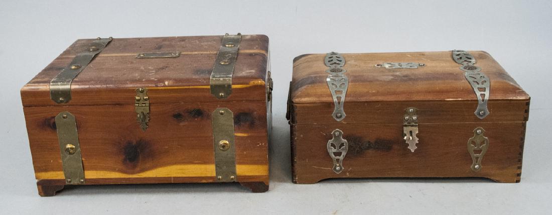 Two Vintage Wooden Boxes With Brass Inlays (1 of 6)