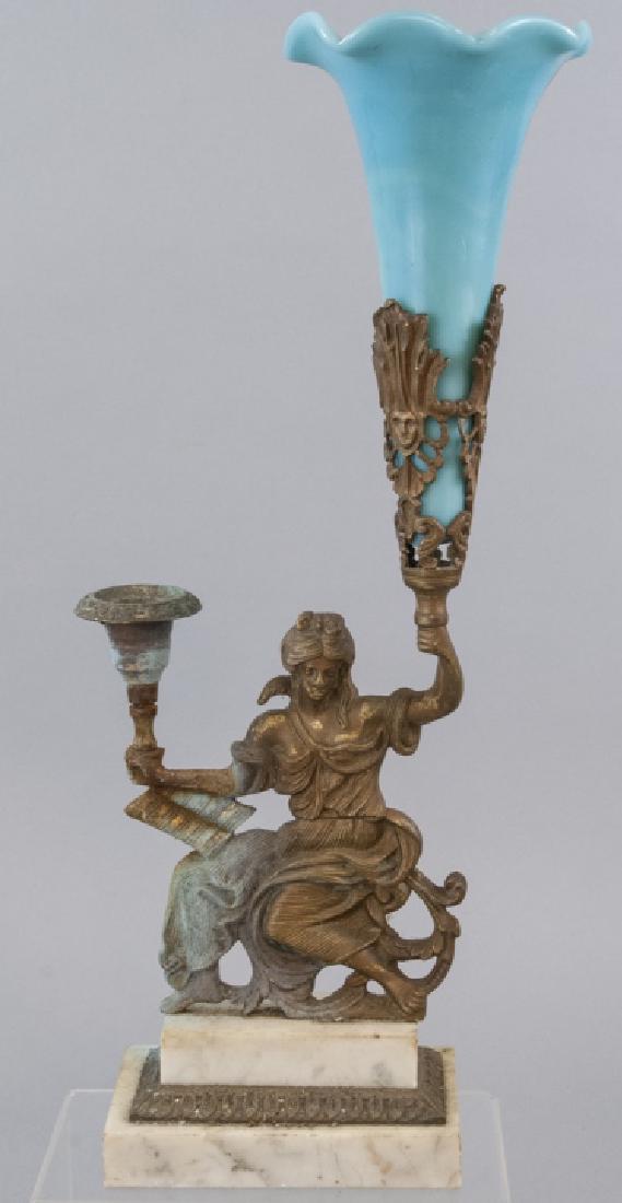 Antique Bronze Torchiere Turquoise Opaline Glass (1 of 6)